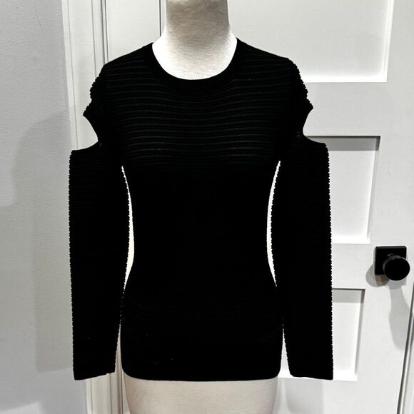 Karen Millen Black Ribbed Cold Shoulder Top. Size Small. - Picture 1 of 5